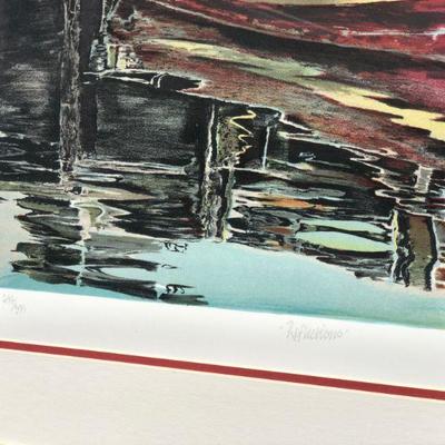 Beautiful Mark Stevens Reflections Boat and Water Scene Signed Lithograph