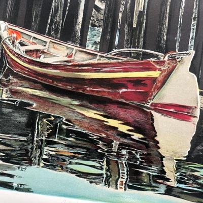 Beautiful Mark Stevens Reflections Boat and Water Scene Signed Lithograph