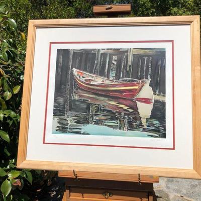 Beautiful Mark Stevens Reflections Boat and Water Scene Signed Lithograph