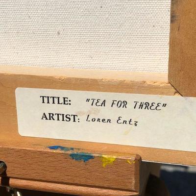 Lovely Loren Entz Tea for Three Girl and Toys Tea Party Quality Print on Canvas