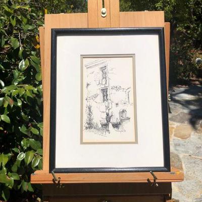 Wash Day in St Paul de France Original Black Ink on Paper by Millie Kornfeld