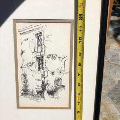 Wash Day in St Paul de France Original Black Ink on Paper by Millie Kornfeld