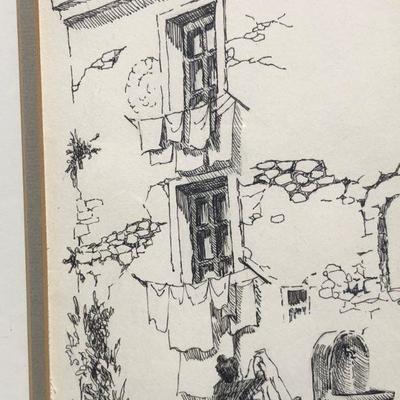 Wash Day in St Paul de France Original Black Ink on Paper by Millie Kornfeld