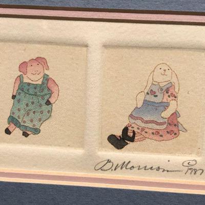 Vintage B Morrison Four Friends Animals Drawings for Kids Signed Numbered Print