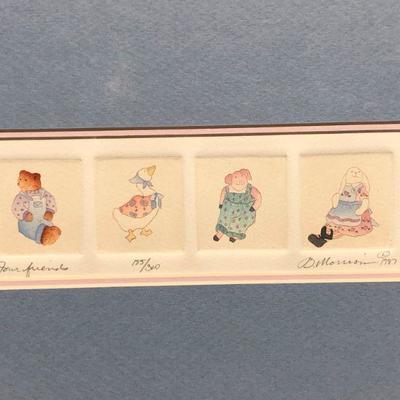 Vintage B Morrison Four Friends Animals Drawings for Kids Signed Numbered Print