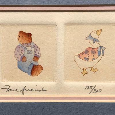 Vintage B Morrison Four Friends Animals Drawings for Kids Signed Numbered Print