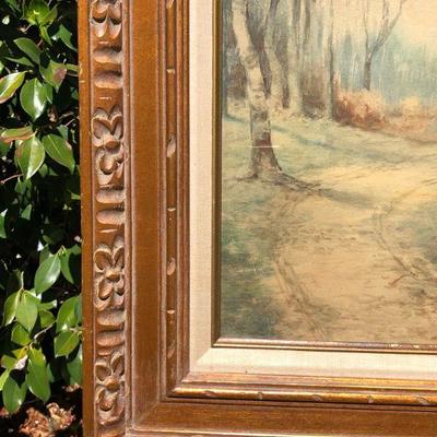 Antique Watercolor Forest Trail Original Painting by A. Whitney