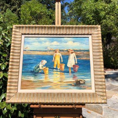 Original Painting of Children at the Beach by Robert Nelson Spencer