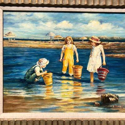 Original Painting of Children at the Beach by Robert Nelson Spencer