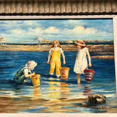 Original Painting of Children at the Beach by Robert Nelson Spencer