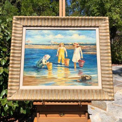 Original Painting of Children at the Beach by Robert Nelson Spencer