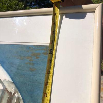 Signed Original Watercolor Boat Docked in Harbor with Reflective Water