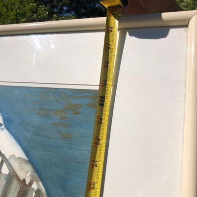 Signed Original Watercolor Boat Docked in Harbor with Reflective Water