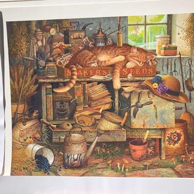 Fantastic Charles Wysocki Remington the Horticulturalist Cat Signed Numbered Lithograph