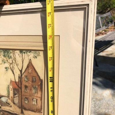 Signed Original European Watercolor Painting of Historic City on Water