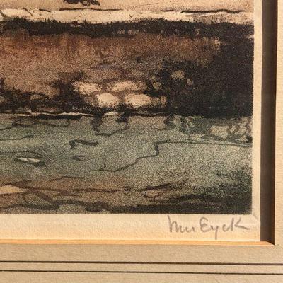 Signed Original European Watercolor Painting of Historic City on Water