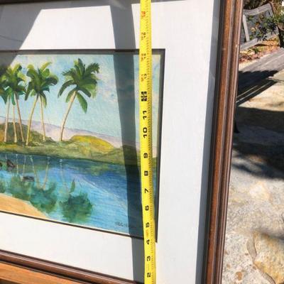 Original Signed Mike Kritzer Watercolor Painting of Palm Trees Reflected Over Water 