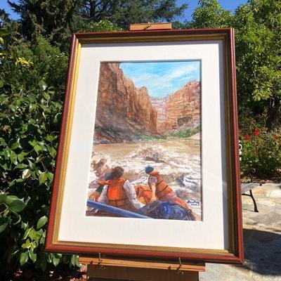 Signed Original Watercolor Painting White Water Rafting Grand Canyon