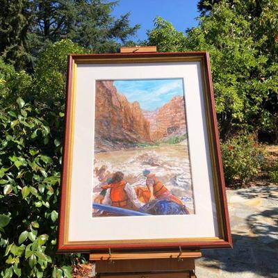 Signed Original Watercolor Painting White Water Rafting Grand Canyon