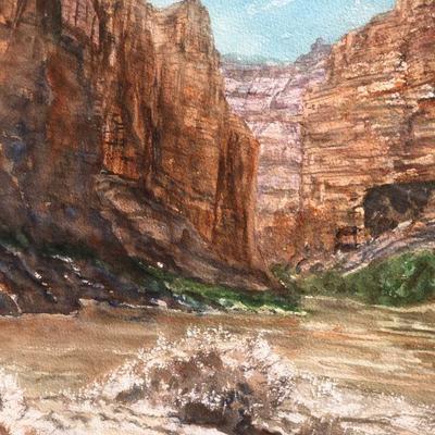 Signed Original Watercolor Painting White Water Rafting Grand Canyon