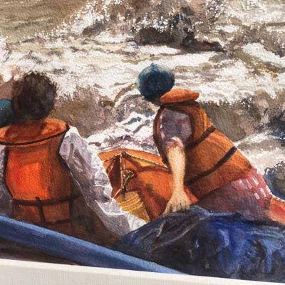 Signed Original Watercolor Painting White Water Rafting Grand Canyon