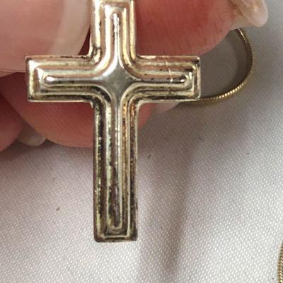 J14: Collection of sterling and costume Crosses and chains