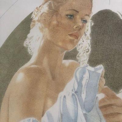 Beautiful Original Lois Gilbert Large Pastel Drawing of Nude Woman with Draped Fabric Cloth