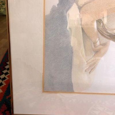 Beautiful Original Lois Gilbert Large Pastel Drawing of Nude Woman with Draped Fabric Cloth