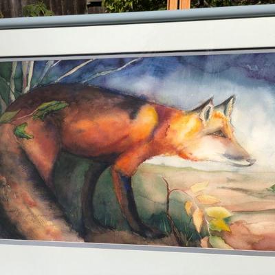 Beautiful Fox Original Signed Watercolor Painting by Beverly Grossman