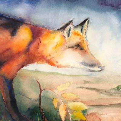 Beautiful Fox Original Signed Watercolor Painting by Beverly Grossman