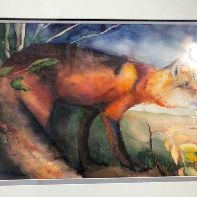Beautiful Fox Original Signed Watercolor Painting by Beverly Grossman