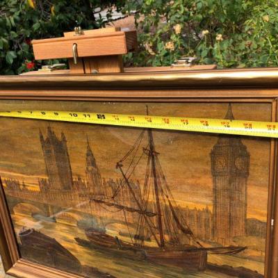 Antique Watercolor Painting of London England River Thames Boat and Tower