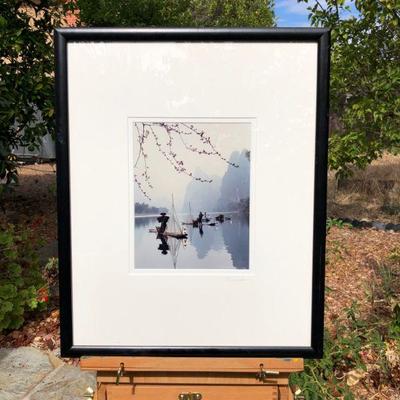Pair of Two Framed Vintage Chinese Fisherman Signed Photographs 
