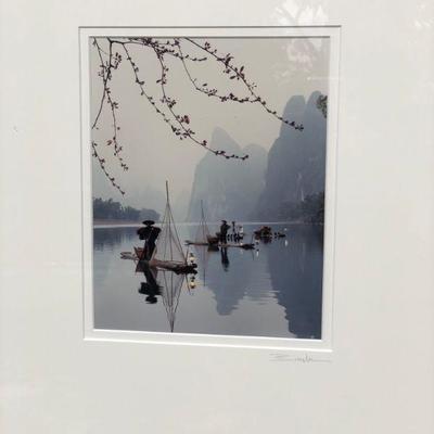 Pair of Two Framed Vintage Chinese Fisherman Signed Photographs 
