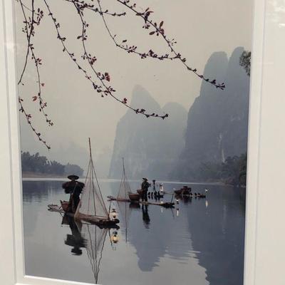 Pair of Two Framed Vintage Chinese Fisherman Signed Photographs 