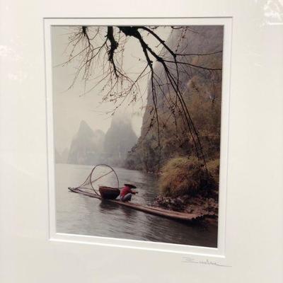 Pair of Two Framed Vintage Chinese Fisherman Signed Photographs 