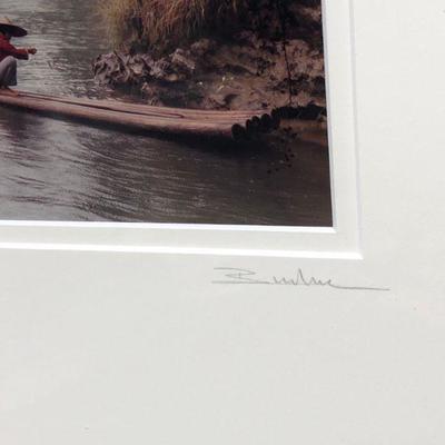 Pair of Two Framed Vintage Chinese Fisherman Signed Photographs 