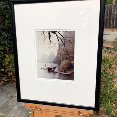 Pair of Two Framed Vintage Chinese Fisherman Signed Photographs 