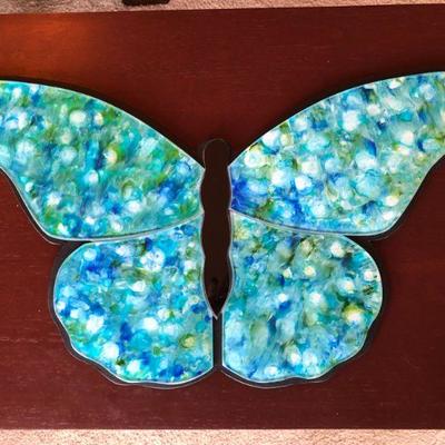 Blue Butterfly by Jose Strimling Original Painting Under Glass