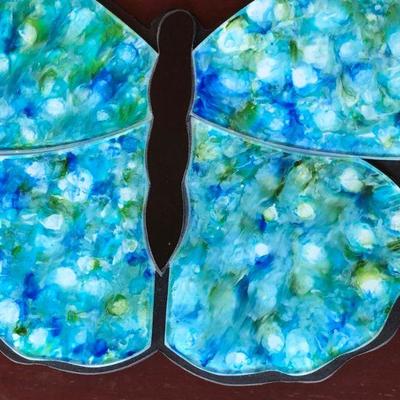 Blue Butterfly by Jose Strimling Original Painting Under Glass