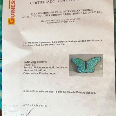 Blue Butterfly by Jose Strimling Original Painting Under Glass