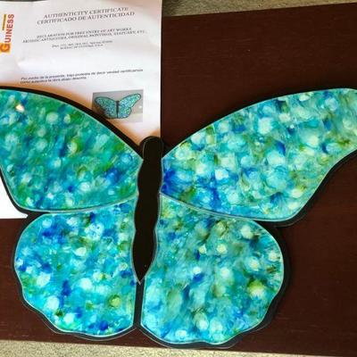 Blue Butterfly by Jose Strimling Original Painting Under Glass