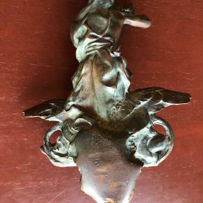 Antique Bronze Door Knocker Mythological Scene of Man with Hammer and Angel
