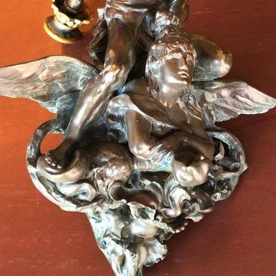 Antique Bronze Door Knocker Mythological Scene of Man with Hammer and Angel