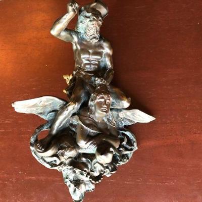 Antique Bronze Door Knocker Mythological Scene of Man with Hammer and Angel