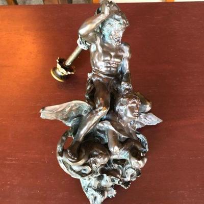 Antique Bronze Door Knocker Mythological Scene of Man with Hammer and Angel