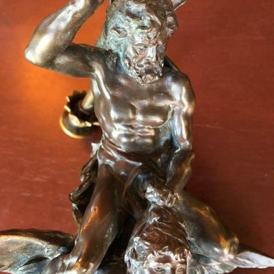 Antique Bronze Door Knocker Mythological Scene of Man with Hammer and Angel