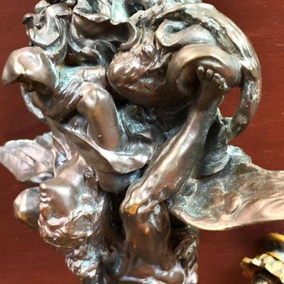 Antique Bronze Door Knocker Mythological Scene of Man with Hammer and Angel