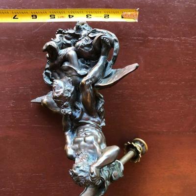 Antique Bronze Door Knocker Mythological Scene of Man with Hammer and Angel
