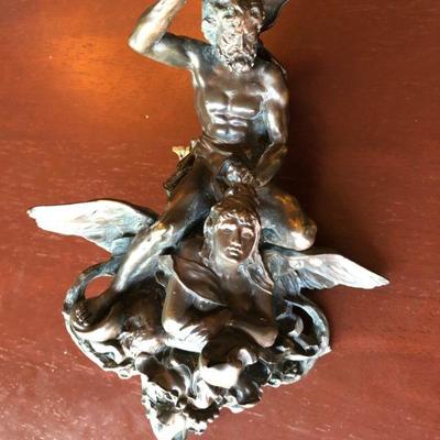 Antique Bronze Door Knocker Mythological Scene of Man with Hammer and Angel